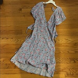 Floral Blue Wrap Dress